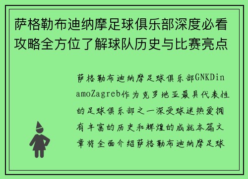 萨格勒布迪纳摩足球俱乐部深度必看攻略全方位了解球队历史与比赛亮点 萨格勒布迪纳摩足球俱乐部深度必看攻略全方位了解球队历史与比赛亮点