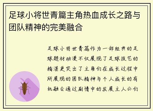 足球小将世青篇主角热血成长之路与团队精神的完美融合
